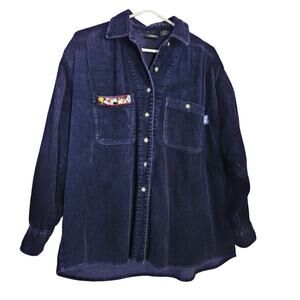VTG Looney Tunes Corduroy Shirt Shacket Button Down - Navy Blue- Size Large